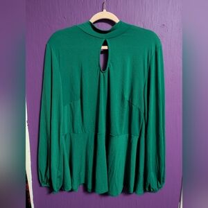 80. Eloquii Green Babydoll Tie V-Neck Long Sleeve Blouse 16 XL
